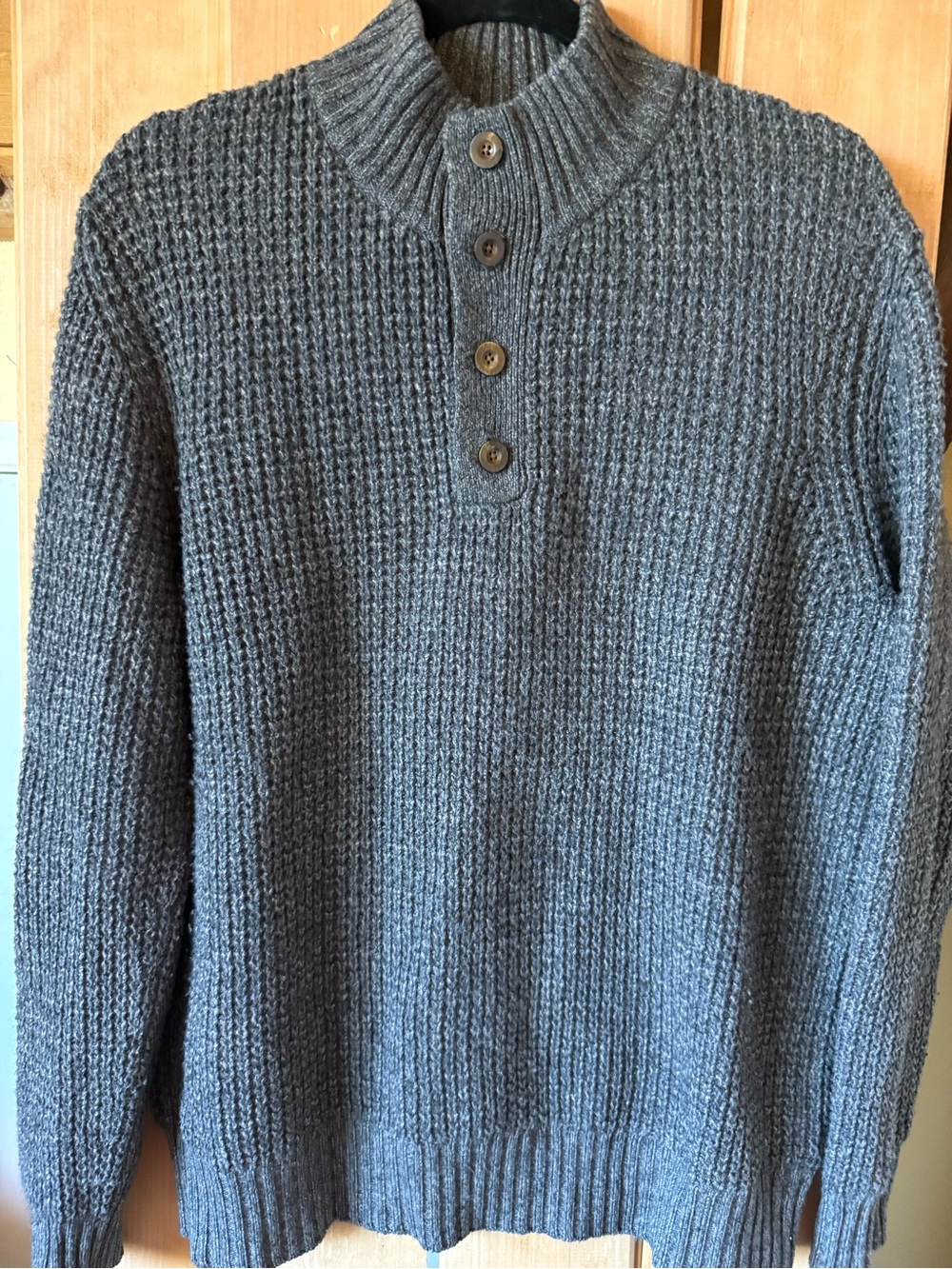Men's Wool & Cashmere Blend Waffle Knit Henley Sweater - Large - Picture 2 of 7